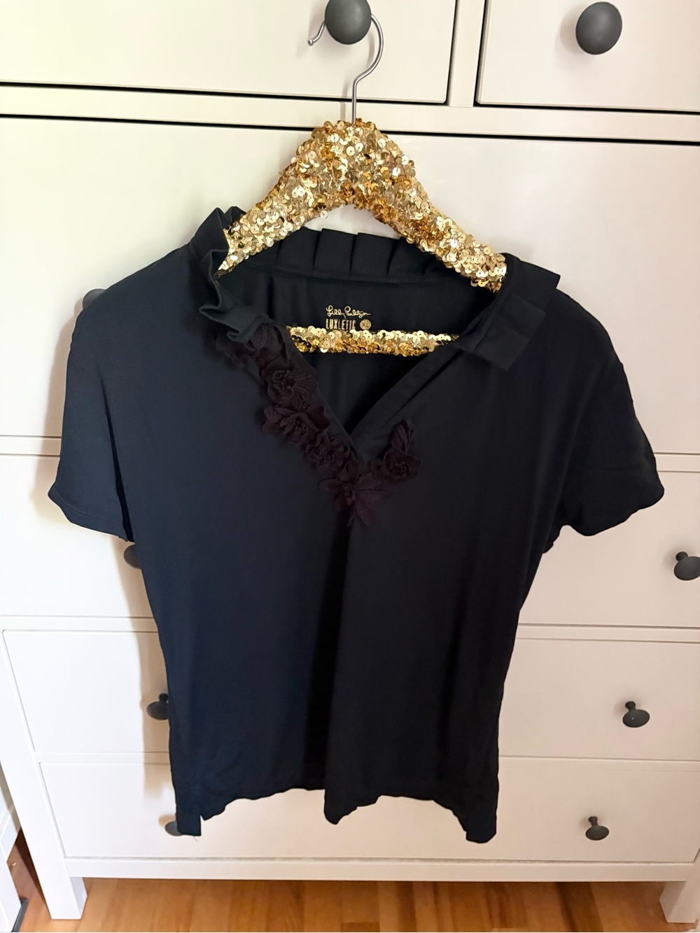 Lilly Pulitzer Luxletic Frida Flower Black Golf Polo Shirt XL - Picture 2 of 8